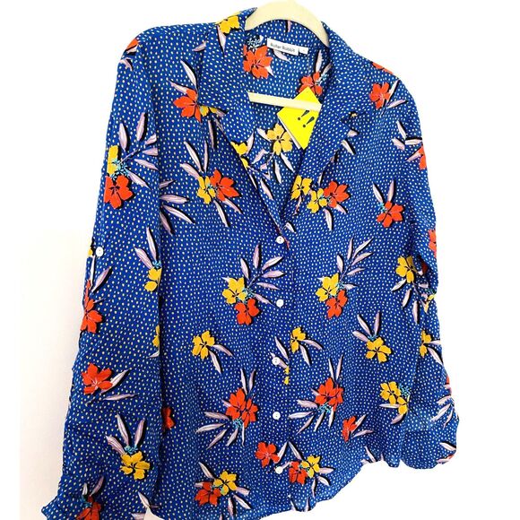 NWT Roller Rabbit Blue Kori Floral Nyana Tropical Rolled Up Sleeve Shirt Sz S - Picture 3 of 11